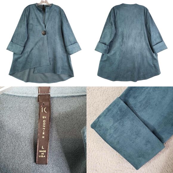 IC by Connie K Jacket Women's L Faux Suede Artsy Lagenlook 3/4 Sleeve 1 Button - Picture 1 of 9